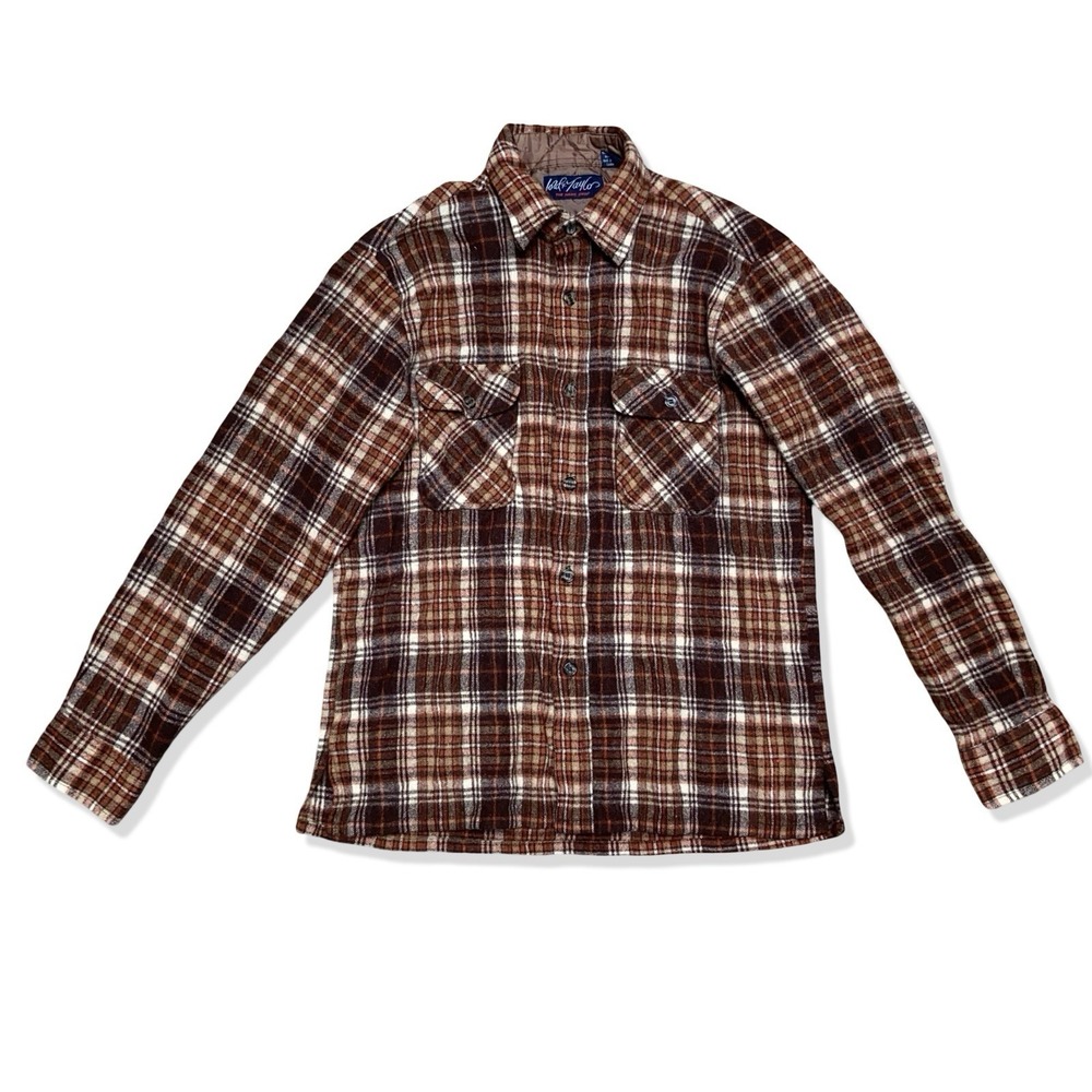Vintage Lord & Taylor Wool Blend Plaid Flannel Shirt Mens Medium Brown 70s Korea